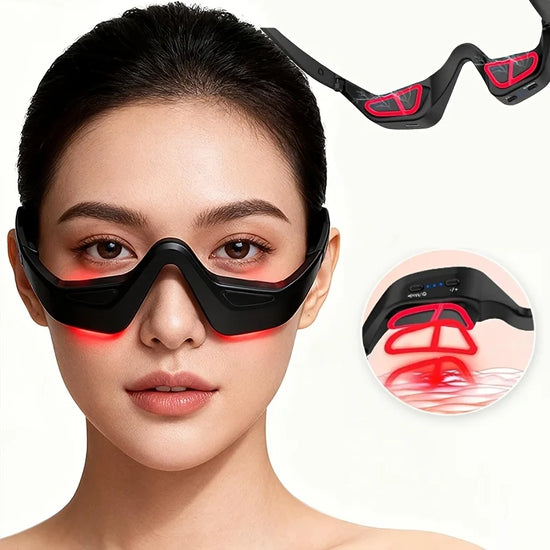 630nm Red Light Eye Massager Glasses EMS Eye Care Device USB Rechargeable 4 Modes 3 Intensity Levels 10 Min Auto Off for Dark Circles Eye Bags Eye Strain Under Eye Relaxation Portable Beauty Glasses for Women Men Home Office