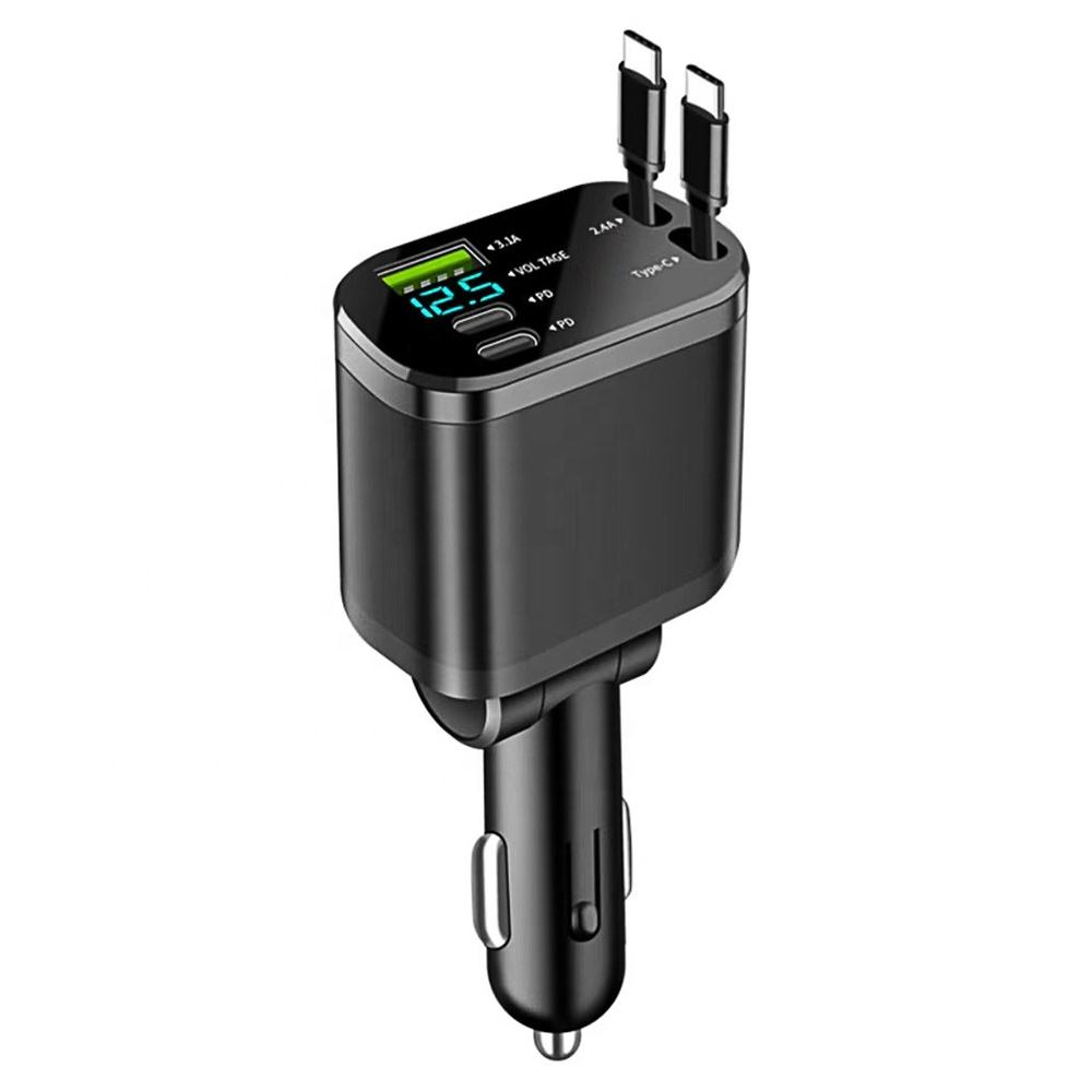 Chargeur Voiture 120W Rétractable 5-en-1 – Charge Rapide PD | USB-C & Lightning Intégrés