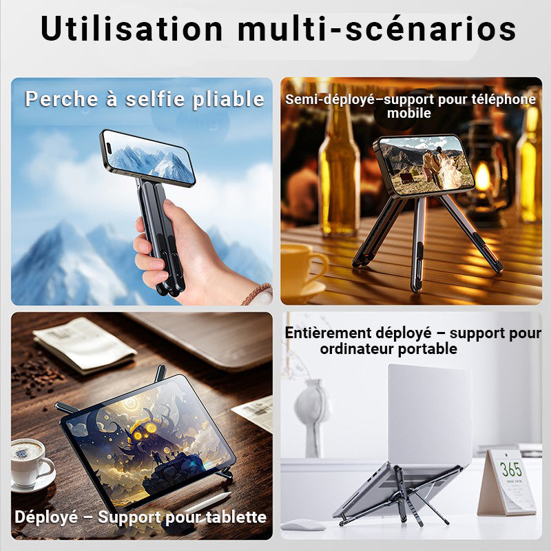 Support 3-en-1 Universel – Téléphone, Tablette & Ordinateur Portable | Aluminium Réglable
